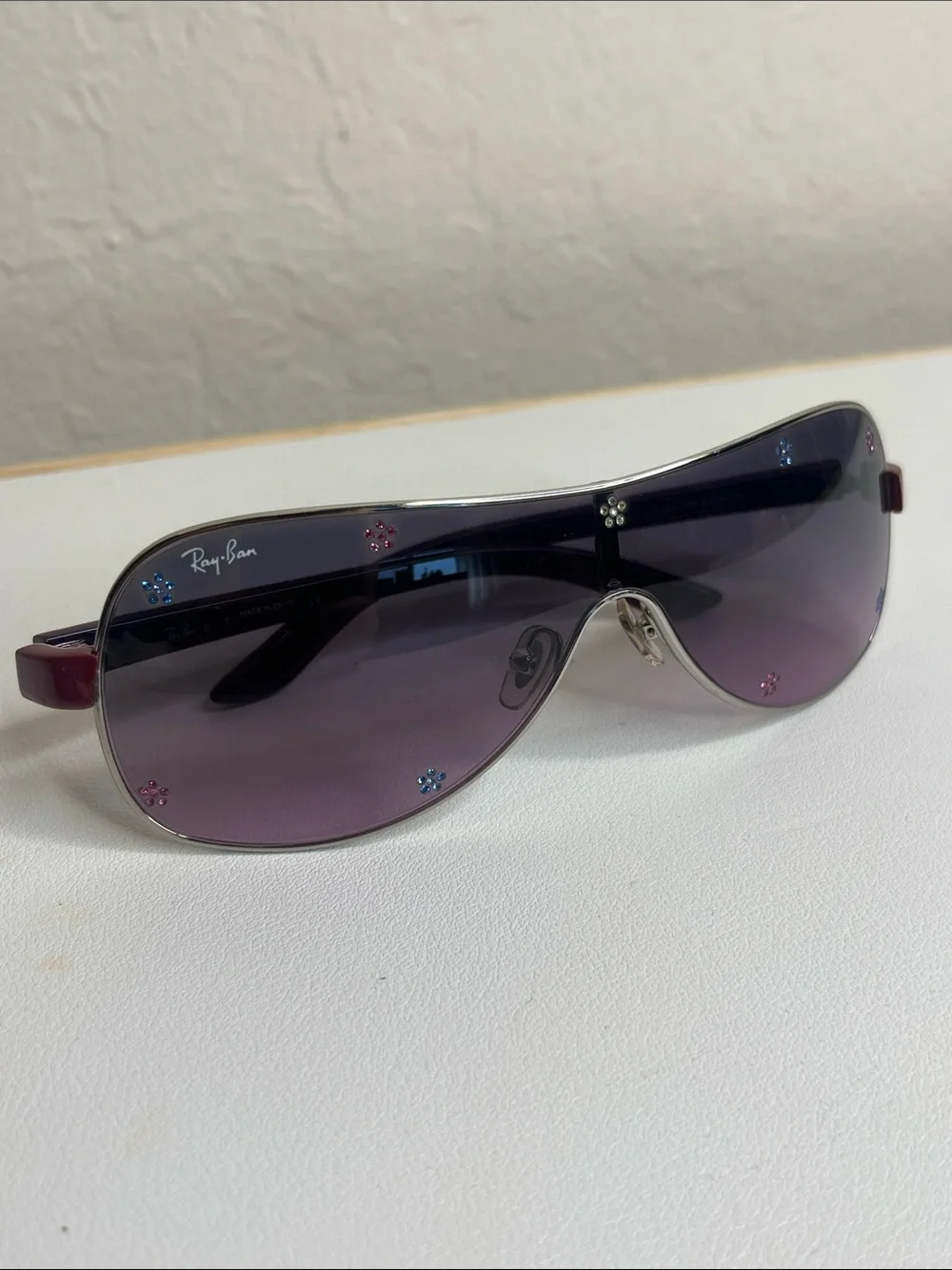 New Rare Ray-Ban kids Purple Gradient Shield Sunglasses with Floral Accents